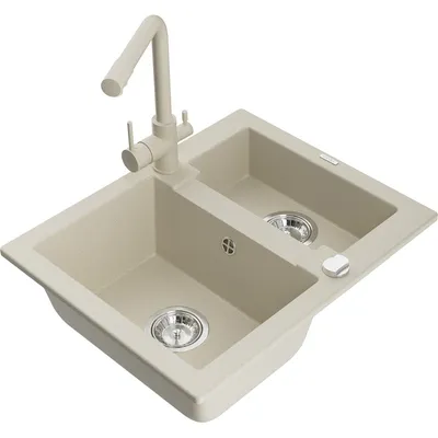 Obrázek produktu pro Mexen Carlos 1,5-miskový granitový dřez s kuchyňskou baterií Duero, Béžová - 6518-69-671600-69