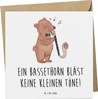 Produktbild von Mr. & Mrs. Panda Glückwunschkarte Bassethorn Klänge - Weiß - Geschenk, Holzblasinstrument, Spruch, Klarinettenfamilie, Klappkarte, doppelkarte, Musiker, Grußkarte, Musik