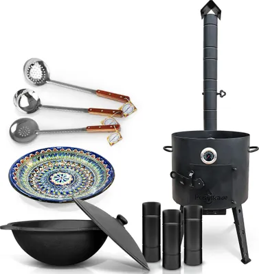 Produktbild von Gusseisen Kazan 12 L Kasan Казан mit Feuerofen Utschak Ø 40 cm. Учак Lagan Uchag
