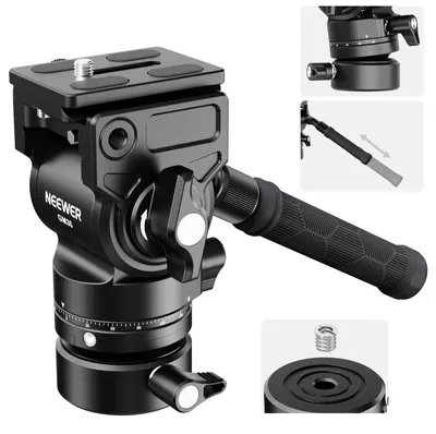 Zdjęcie produktu dla Statyw wideo NEEWER z płynną głowicą, podstawą poziomującą +/-7° (średnica 48 mm) oraz mini głowicą obrotowo-nachylną