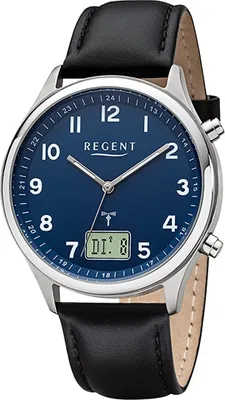 Produktbild von Regent Herren Uhr Leder Armbanduhr Funkuhren Analog-Digital schwarz D2URFR282