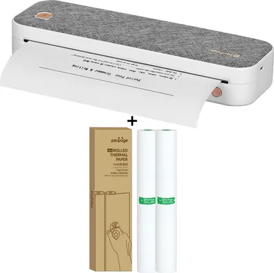 PeriPage A4 Papierdrucker Drahtloser Bluetooth-Thermodrucker für mobile Büros,unterstützt 2''/3''/4'' Papierbreite 210 mm Fotodrucker Thermotransferdrucker mit +2* schnell trocknende Thermopapier (210x30mm)für 2-3 Jahre +1 Rolle Thermopapier Kompatibel mit Android iOS