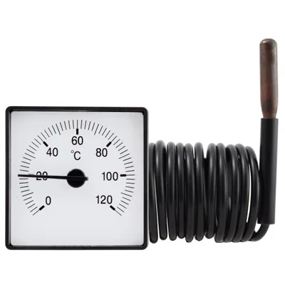Image de Thermomètre analogique à encastrer, carré, de 0 à 120°C, avec capteur à distance de 1,5 mètre – Thermomètre capillaire pour chauffage, chaudières et fours