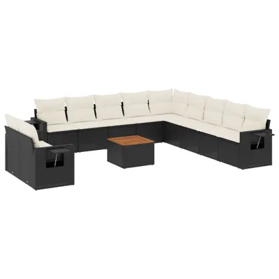 Produktbild von 12-tlg. Garten-Sofagarnitur mit Kissen Schwarz Poly Rattan
