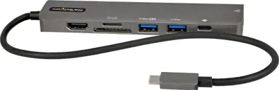 Produktbild von StarTech.com USB-C Multiport Adapter - USB-C auf 4K 60Hz HDMI 2.0, 100W Power Delivery Pass-through, SD/MicroSD, 2 Port USB 3.0 Hub, GbE - USB-C Mini Dock - 30cm langes Kabel (DKT30CHSDPD1) - Dockingstation - USB-C / Thunderbolt 3 - HDMI - 1GbE