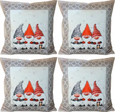 Productafbeelding van Set van 4 kussenslopen, 40x40 cm, met kerstmannetjes, ideaal voor de kerstperiode