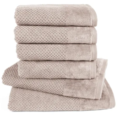 Produktbild von Pure Label 6-TLG Handtücher Set mit Aufhängeschlaufen aus Baumwolle, saugstark und weich - 2xBadetuch 70x140 cm 4xHandtuch 50x100cm, Taupe