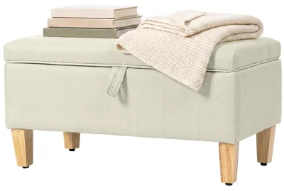 Produktbild von Aufbewahrungsbank, Fu?hocker mit Leinenbezug und Beinen aus Gummibaumholz, 71 x 37 x 36 cm, beige