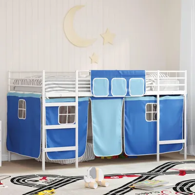 Produktbild von Maison Exclusive - Etagenbett für Kinder mit Vorhängen Weiß und Blau 90 x 200 cm