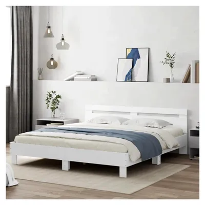 Produktbild von Futonbett 160x200 cm mit Lattenrost und Kopfteil, Bettrahmen aus Holzwerkstoff, weiß