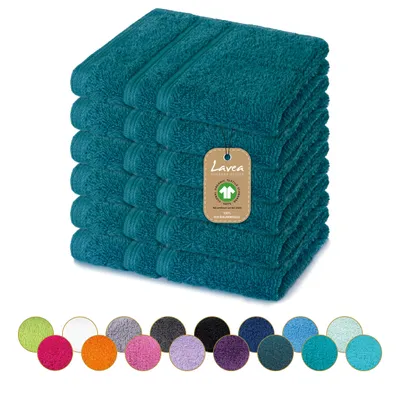 Produktbild von Lavea® Seiftuch 6er Set 30x30 cm, Waschlappen, 100% Baumwolle, Gästehandtücher, saugstark, waschbar, strapazierfähig, Frottierserie Bali - Kiefergrün