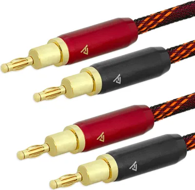 Produktbild von Bananenstecker Kabel 2x2 Stecker Audio Hifi High End 4-fach vergoldet 12AWG 16mm 2,5m