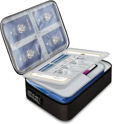 Immagine prodotto di Cartella portadocumenti ignifuga con lucchetto, impermeabile, maniglia, da viaggio, da ufficio, per documenti