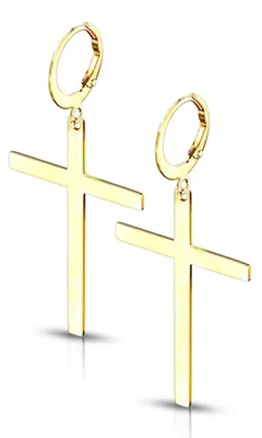 Produktbild von Kreuz Ohrringe: Edelstahl Creolen Ohrhänger Gold