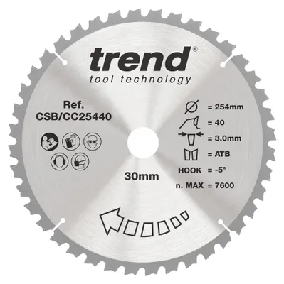 Verstekzaagblatt 254 mm, 40 Zähne, 30 mm Bohrung, TCT