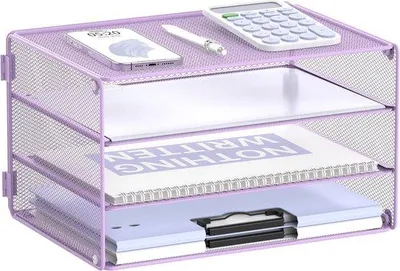 Immagine prodotto di Organizer da scrivania, portadocumenti a 3 scomparti, organizer in carta, organizer da sedia da ufficio per casa e ufficio, viola