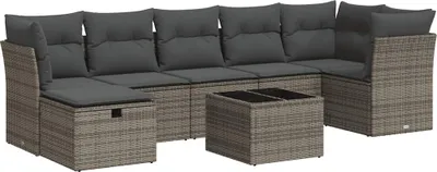 Produktbild von vidaXL 8-tlg. Garten-Sofagarnitur mit Kissen Grau Poly Rattan