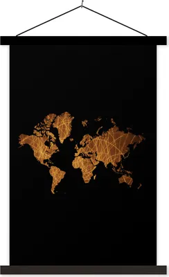 Produktbild von MuchoWow® Textilposter Weltkarte - Gold - Luxus 40x60 cm mit schwarzem Rahmen - Wanddekorationen