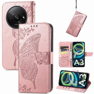 Obrázok produktu pre Puzdro na mobilný telefón Xiaomi Redmi A3 z umelej kože s motýľovým vzorom, ružové