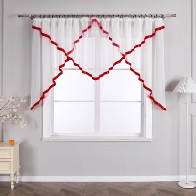 Produktbild von Joyswahl Scheibengardine Kräuselband Voile Gardine mit Satinband transparent modern Vorhang 1 Stück Rot HxB 145x450 cm
