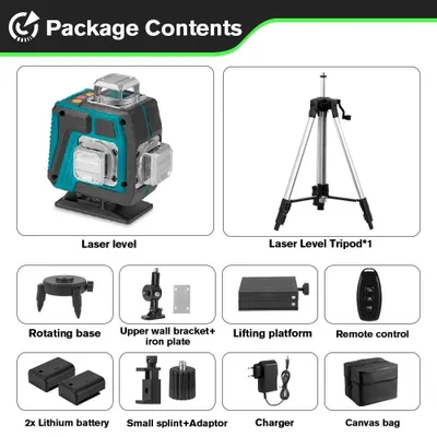Produktbild von Kreuzlinienlaser 16 Linien 4D - Baulaser - 360° Horizontal & Vertikal - Selbstnivellierend ±3° - 25 m Reichweite - Stativ 1,5 m - EU-Stecker - App-Steuerung