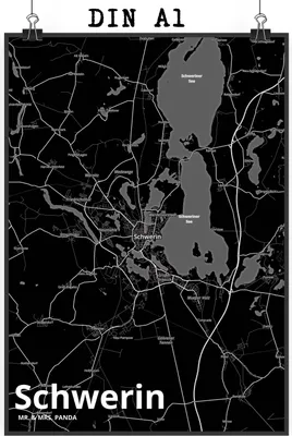 Produktbild von Mr. & Mrs. Panda Bild Schwerin DIN A1 - Geschenk, Kunstdruck, Wandschmuck, Plakat, Stadt, wanddeko, Dorf Karte Landkarte Map Stadtplan, drucke
