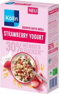Zdjęcie produktu dla Kölln Chrupiące musli owsiane o smaku truskawkowo-jogurtowym, o obniżonej zawartości cukru, 380 g