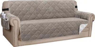 Produktbild von Sofabezug Dicke Samt Sessel Stretch rutschfeste Sofa Überwürfe Sofahusse Schutz vor Haustier Katze Hunde Sofa überwurf Couch überzug für Sofa（4-Seater Sofa，Taupe）