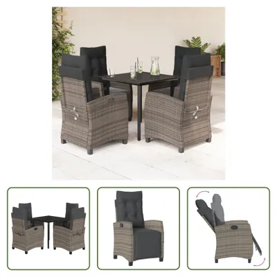 Produktbild von The Living Store 5-tlg. Garten-Essgruppe mit Kissen Grau Poly Rattan