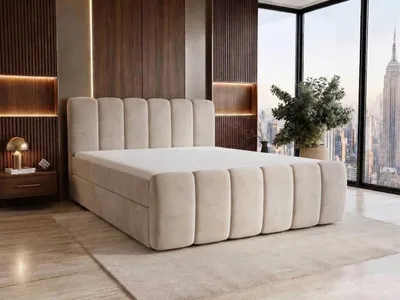 Produktbild von Boxspringbett 140x200 Cloe mit Bettkästen mit Bonell Matratze mit Topper H3 Komplett-Set Doppelbett Polsterbett CREME velvet, KI-generiertes Bild