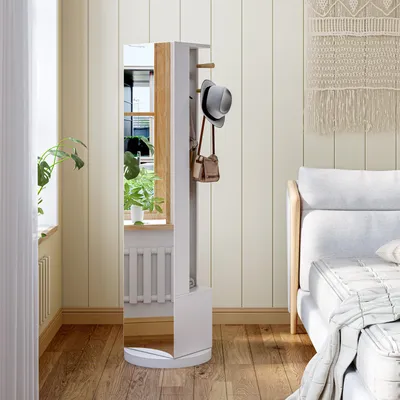 Immagine prodotto di ProximaX Specchio girevole bianco 360° con appendiabiti e guardaroba integrati, specchio multiuso per la camera da letto