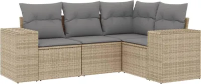Produktbild von vidaXL 4-tlg. Garten-Sofagarnitur mit Kissen Beige Poly Rattan