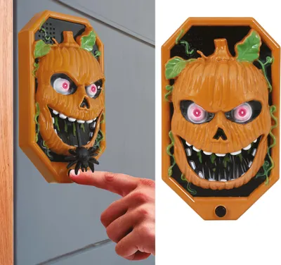Image de Halloween Citrouille Décoration de porte Effets sonores Mouvement Effrayant Accessoire à effet Fantôme Décoration unique, Couleur : Orange