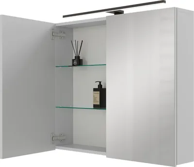 Produktbild von Planetmöbel ARIA Spiegelschrank für das Bad 80 cm mit Beleuchtung  und Steckdose Weiß Grau