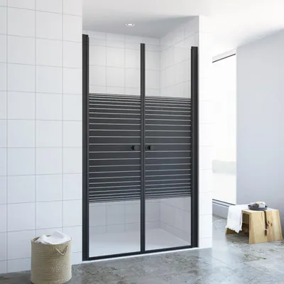 Produktbild von AQUABATOS Doppeltür 110 x 195 cm Nischentür dusche 6 mm ESG Sicherheitsglas mit NANO Beschichtung Duschtür Schwarz matt