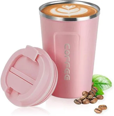 Produktbild von Unyqoos® Rosa Thermobecher aus 304 Edelstahl, doppelwandig – bis zu 8 Std. warm/kalt, auslaufsicherer Schraubdeckel mit Silikondichtung, für unterwegs