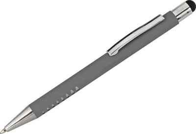 Produktbild von Softtouch-Touchpen-Kugelschreiber aus Metall / gummiert / Farbe: grau