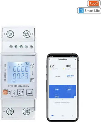 Obrázok produktu pre Tuya ZigBee Jednofázový inteligentný bezdrôtový vodiaci elektromer pre obojsmerné meranie spotreby solárnej energie Meranie napätia Prúdová detekcia výkonu Ovládanie mobilným telefónom APP Podpora času Dátum a nastavenie prahu alarmu Potrebná brána