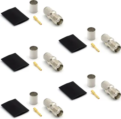 Image de TNC Connecteur femelle à sertir pour LMR400 Belden 9913 RG8, nickelé, avec broche dorée (pack de 5)