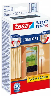 Produktbild von TESA Moskitonetz für Balkontüren, Netzgewebe mit Klettverschluss, schwarz, 1,2 x 2,5 m