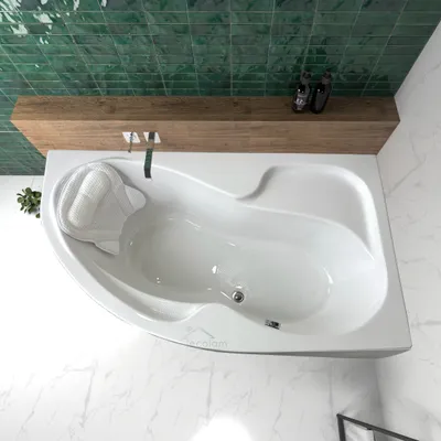 Produktbild von ECOLAM Badewanne Wanne Eckwanne Eckbadewanne Acryl weiß Wela 160x100 cm RECHTS + Kopfkissen Mare + Schürze Ablaufgarnitur Viega
