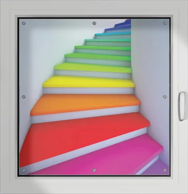 Produktbild von Wallario Lichtschutzbild, Dekorativer Sichtschutz Sonnenschutz 96 x 93 cm mit Motiv: Bunte Treppe - Verdunklung ohne Bohren
