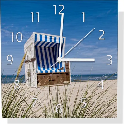 Produktbild von Wallario Design Wanduhr Strandkorb aus Aluverbund, Größe 30 x 30 cm