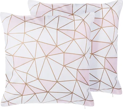 Produktbild von BELIANI Dekokissen Rosa Baumwolle 2er Set 45 x 45 cm Netzmotiv Wohnzimmer Salon Schlafzimmer