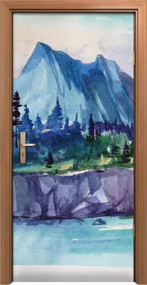 Produktbild von Türposter 90x200 cm Türaufkleber Türtapete Türfolie Klebefolie Malerei Wald Berge Wasser