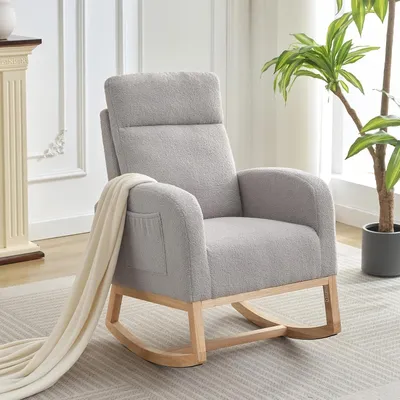Image de Fauteuil berçant ergonomique - Fauteuil berçant avec repose-pieds - Fauteuil pour salon - Fauteuil d'accent gris