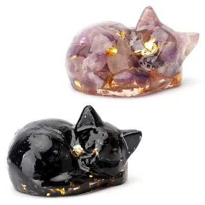 Produktbild von 2 Katzenfiguren aus Amethyst und Obsidian