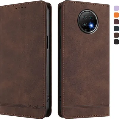 Image de Etui pour Xiaomi Redmi Note 9T, étui rétro en cuirPolyuréthaneavec support et fentes pour cartes Marron