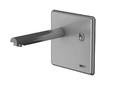 Zdjęcie produktu dla Sanela Sensor - Bateria umywalkowa ze stali nierdzewnej Piezo, montaż ścienny, długość wylewki 170 mm, 9V SLU 04P17B