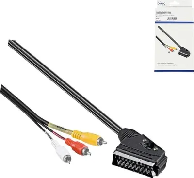 Produktbild von DINIC Scart- auf Cinchkabel, Scart Stecker - 3x Cinchstecker, IN/OUT Umschalter, 2m